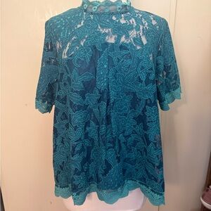 Anthropologie Elegant Teal Lace Women's Top
